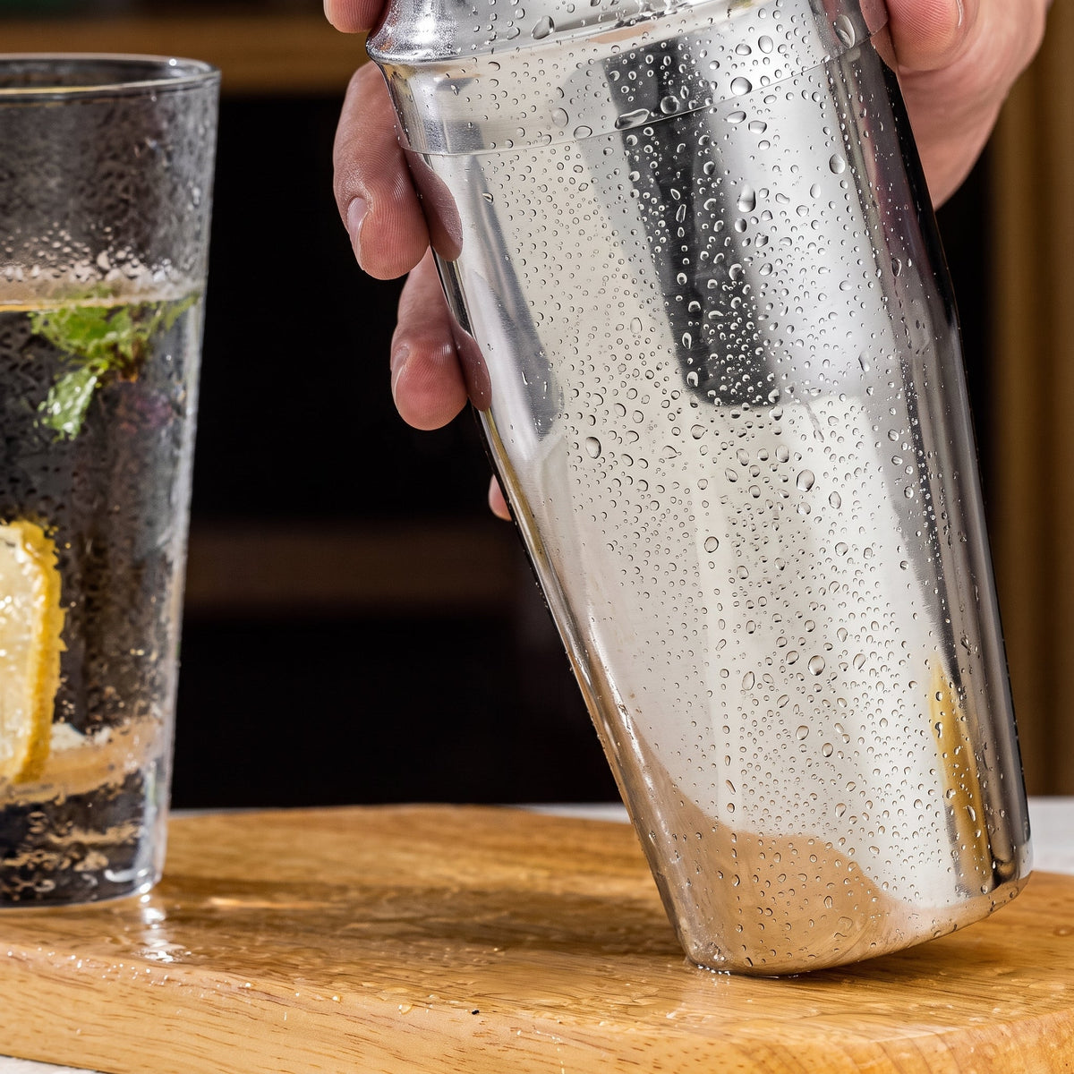 10-teilig Cocktail Shaker Set mit Bambus Ständer - Cocktail & Barware Tool Sets - Silber - Voldeva