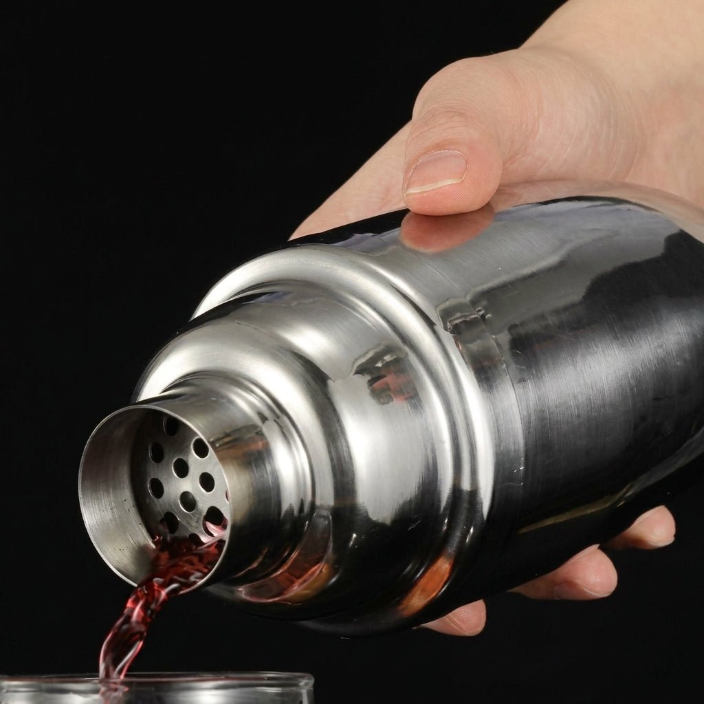 10-teilig Cocktail Shaker Set mit Bambus Ständer - Cocktail & Barware Tool Sets - Silber - Voldeva