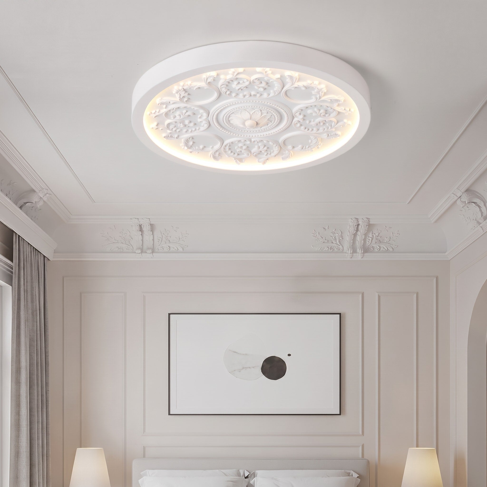 LED Deckenleuchte mit Blumenrelief im Barockstil