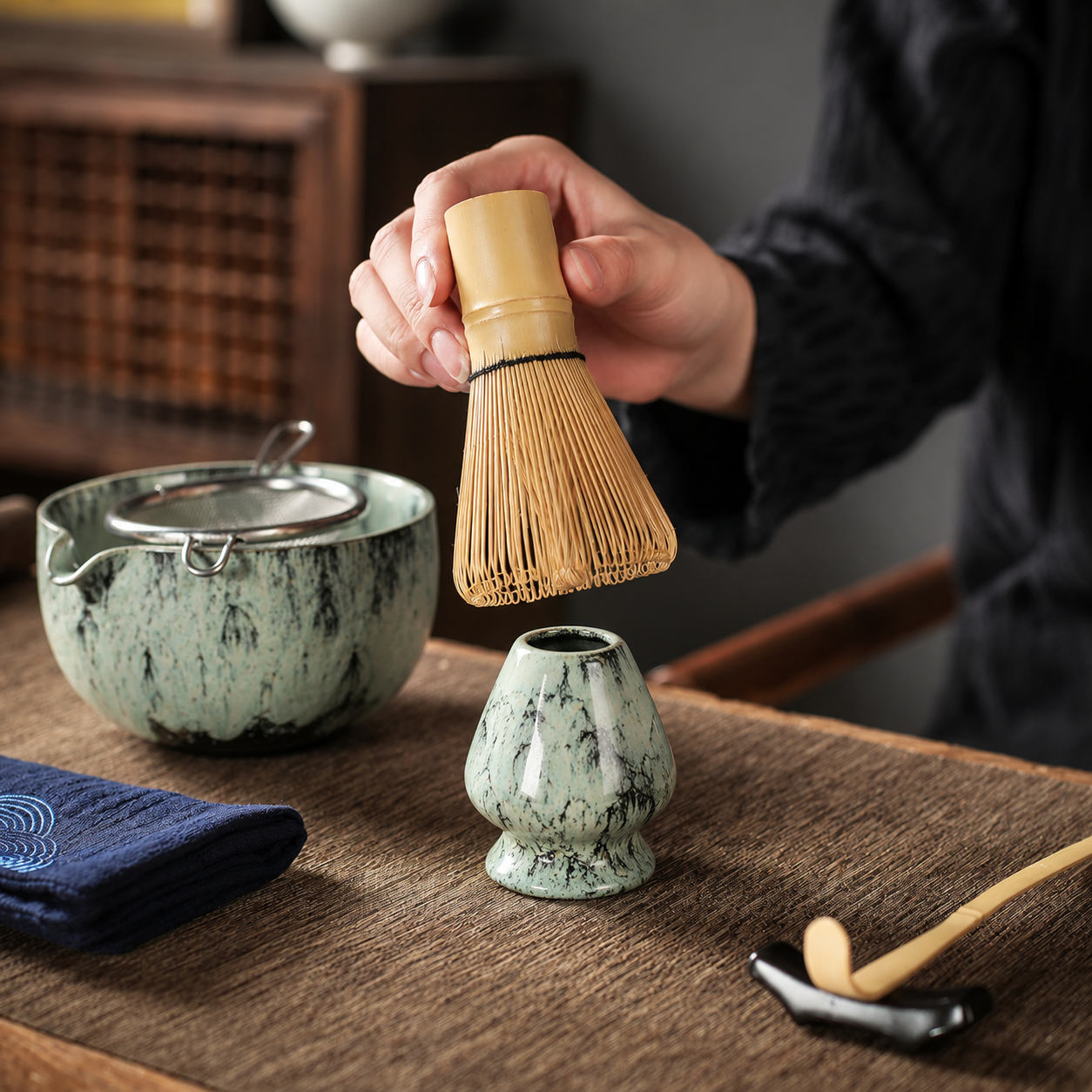 6-teiliges japanisches Matcha-Tee-Set mit Keramikschale