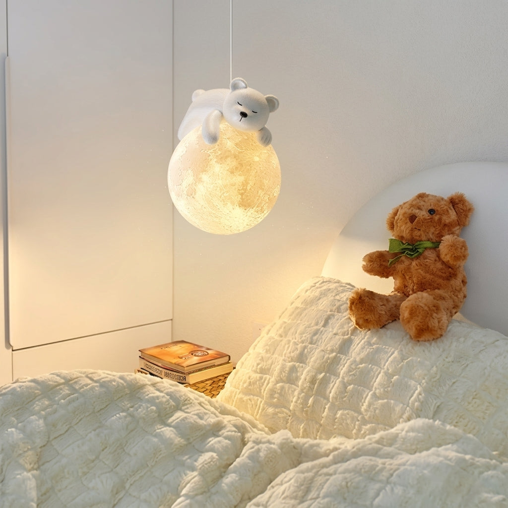Warmes Glühen Niedlicher Schlafbär Mond Pendelleuchte