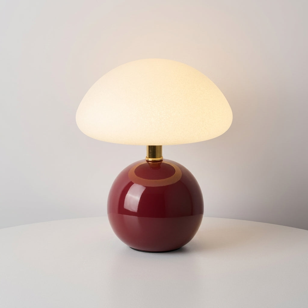 Pilz-Tischlampe mit Kuppelschirm und runder Kugelbase