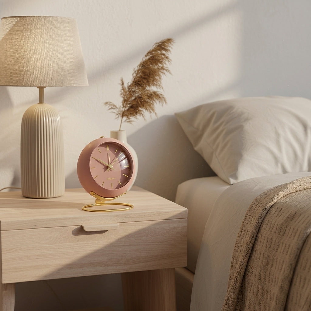 Nordische Minimalistische Runde Tischuhr mit Goldfuß