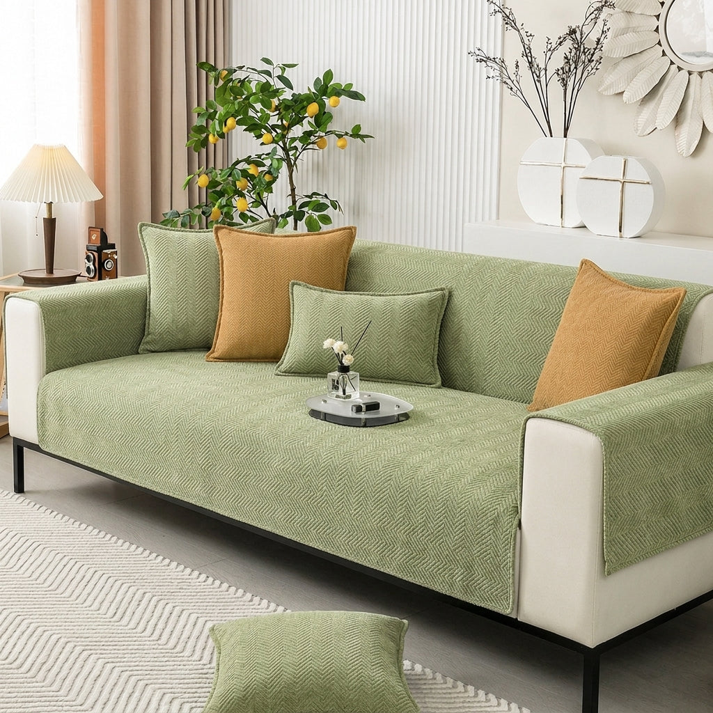 Moderner Sofaschoner mit strukturiertem Fischgrätgewebe