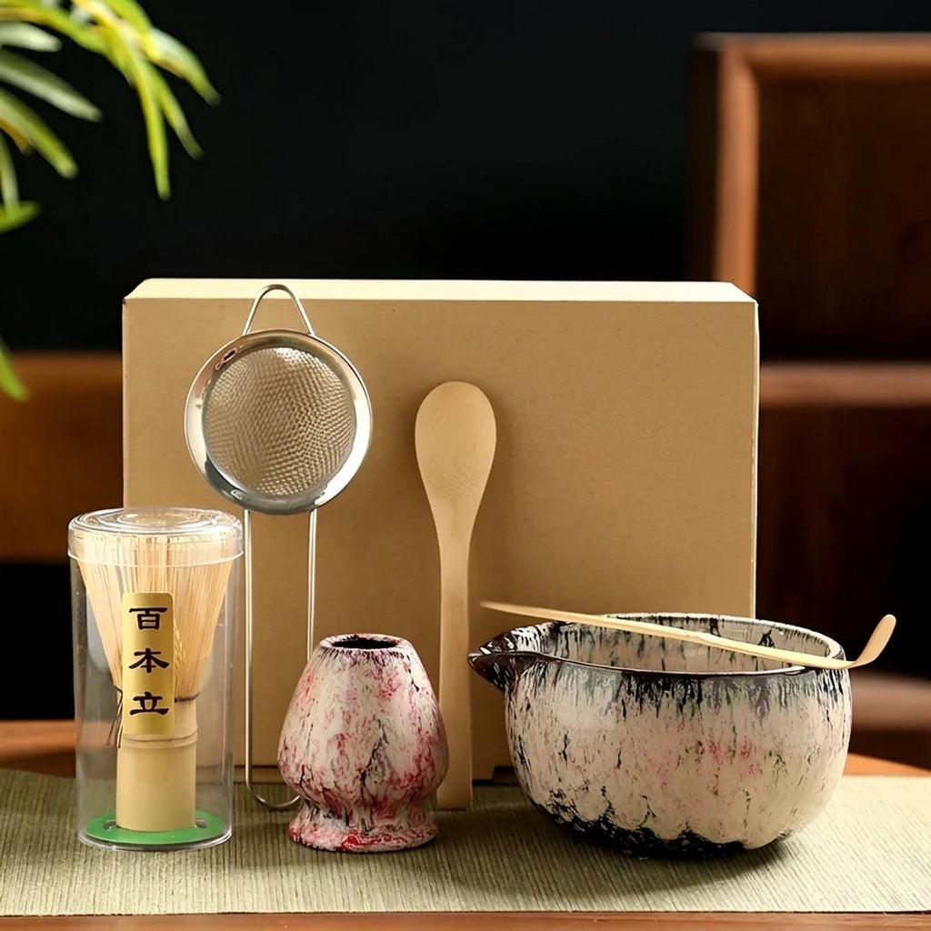 6-teiliges japanisches Matcha-Tee-Set mit Keramikschale