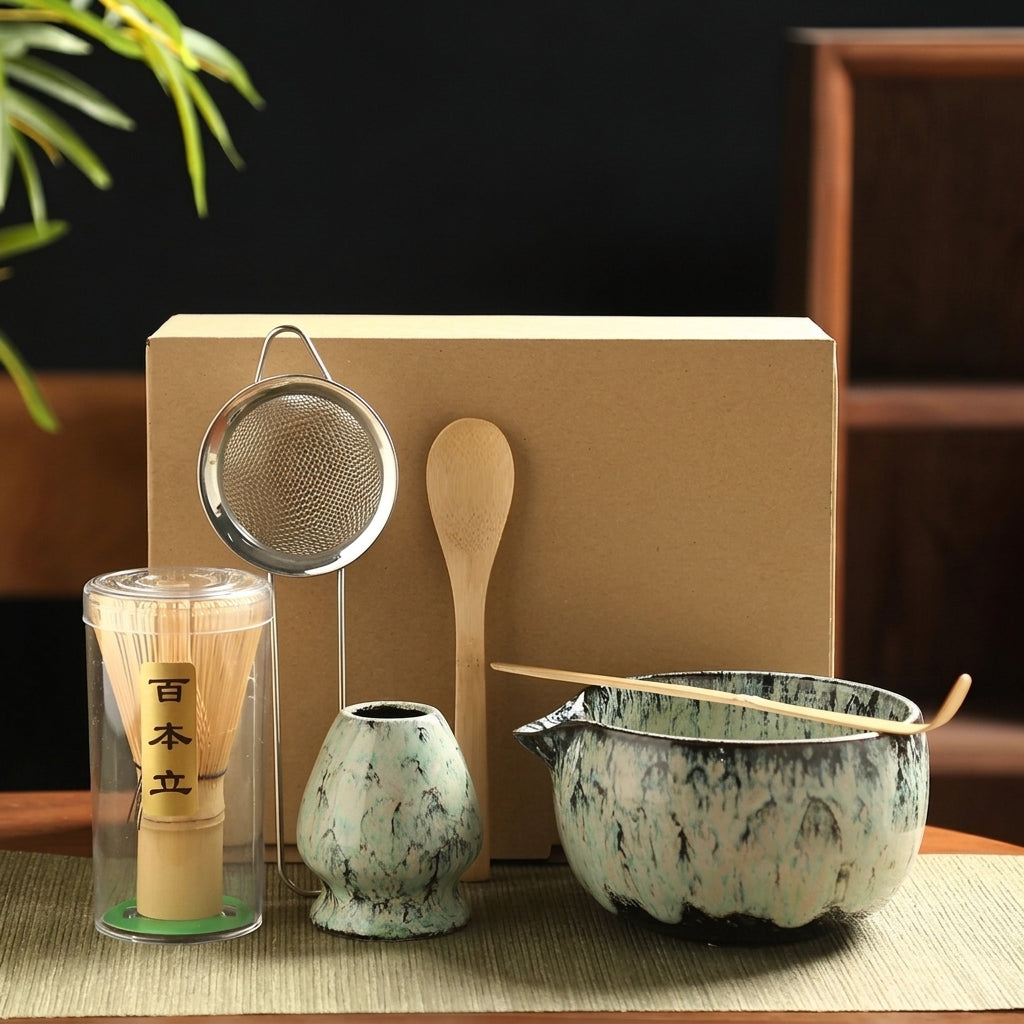 6-teiliges japanisches Matcha-Tee-Set mit Keramikschale