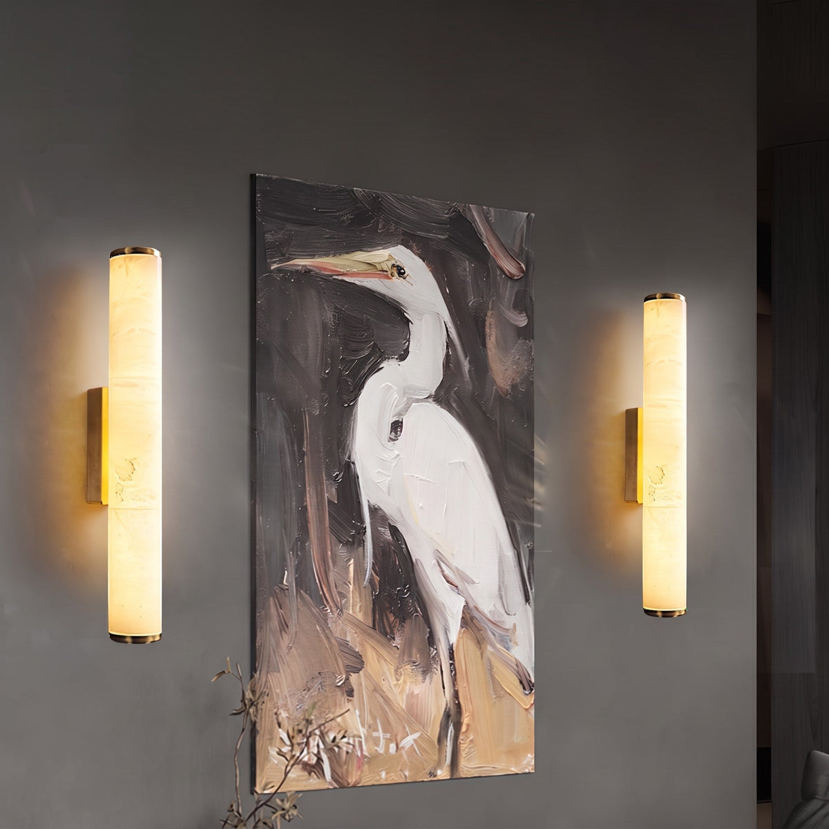 Alabaster Wandleuchte Zylindrisch mit Metallsockel - Wall Light Fixtures - Schwarz - Voldeva