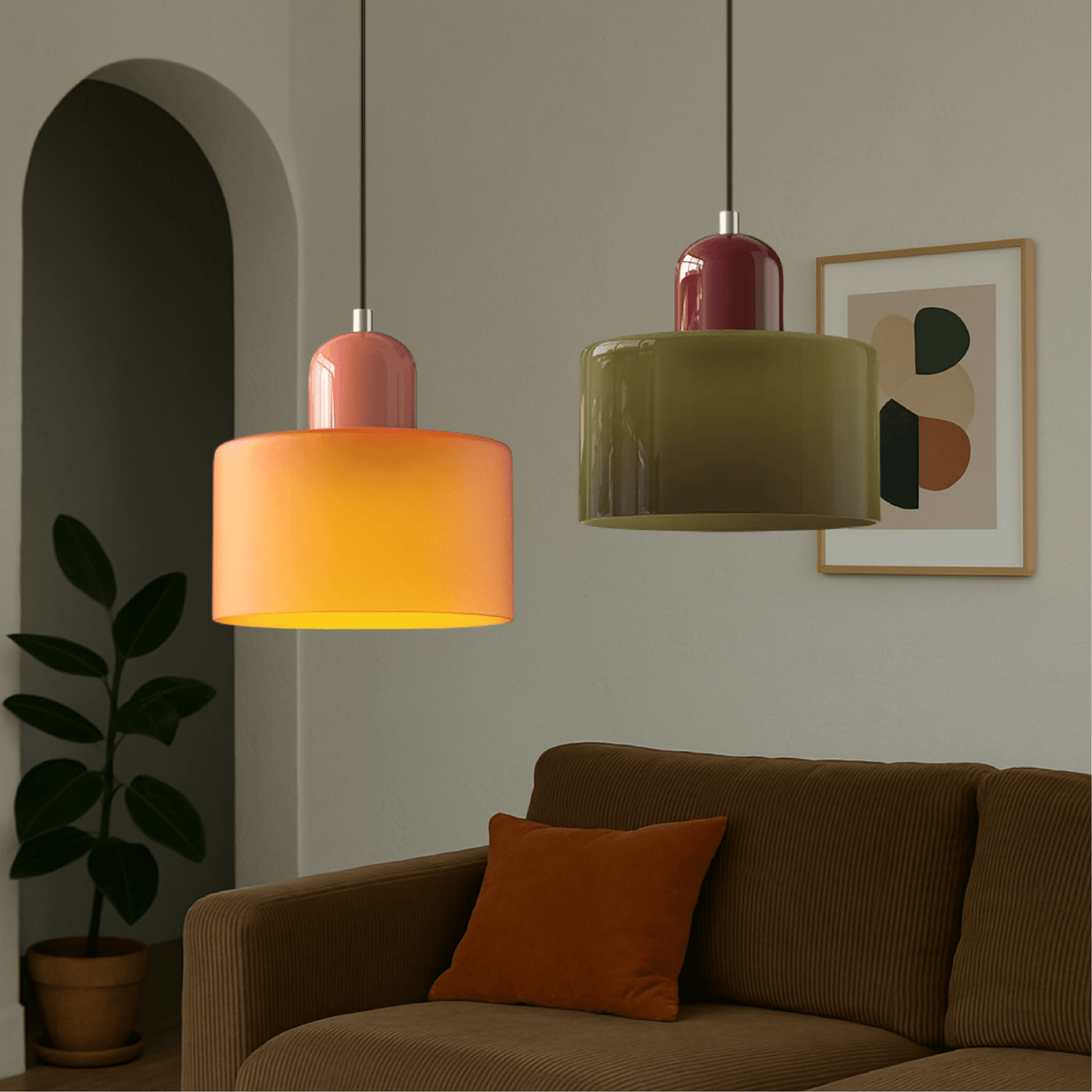 Bauhaus Farbglas Hängeleuchte Modernes Design - Deckenleuchte - Voldeva - DHOD9-HX073023 - DHOD9-LY748023 - DHOD9-HX073010 - Orange - DHOD9-LY748010