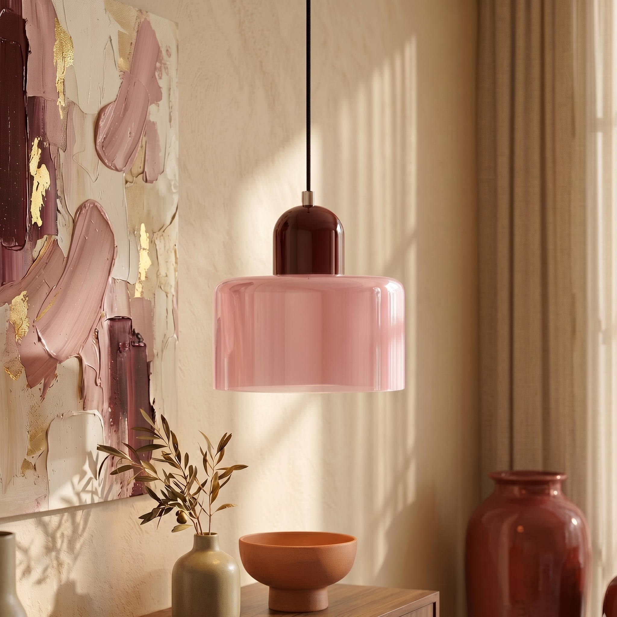 Bauhaus Pendelleuchte mit Modernem Zylindrischen Schirmdesign - Deckenleuchte - Rosa - Voldeva