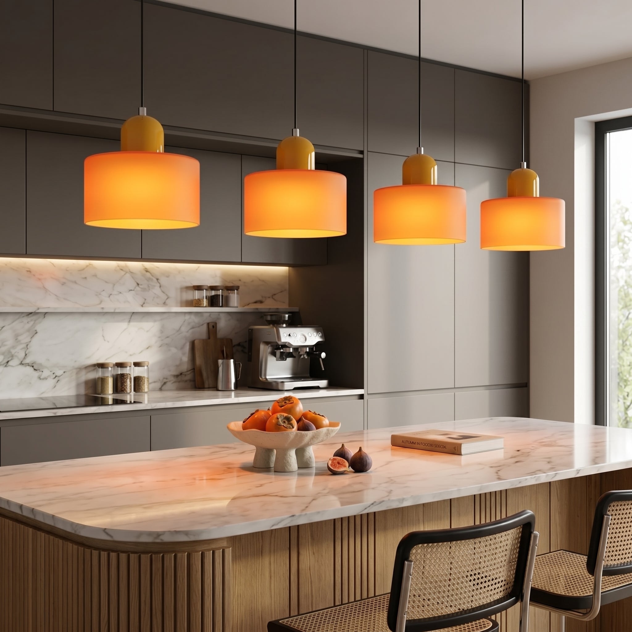 Bauhaus Pendelleuchte mit Modernem Zylindrischen Schirmdesign - Deckenleuchte - Orange - Voldeva