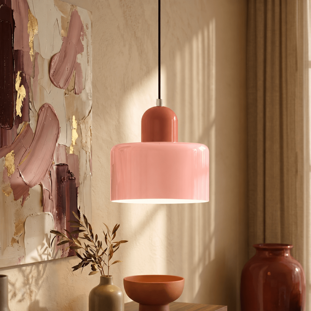 Bauhaus Pendelleuchte mit Modernem Zylindrischen Schirmdesign - Deckenleuchte - Rosa - Voldeva