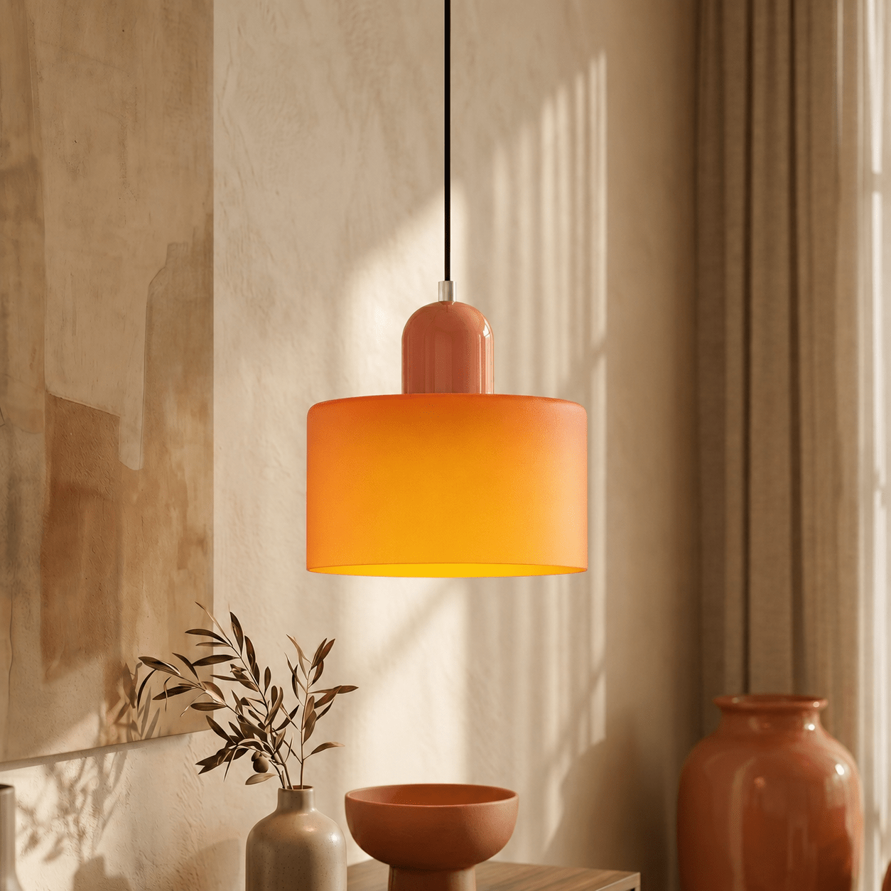 Bauhaus Pendelleuchte mit Modernem Zylindrischen Schirmdesign - Deckenleuchte - Orange - Voldeva