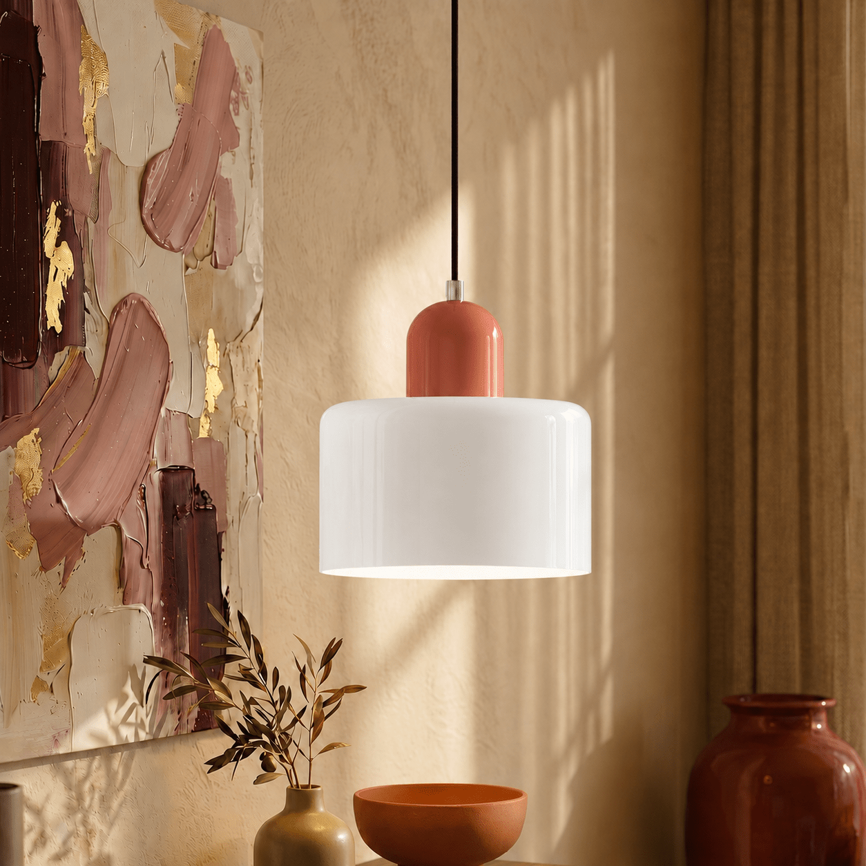 Bauhaus Pendelleuchte mit Modernem Zylindrischen Schirmdesign - Deckenleuchte - Weiß - Voldeva
