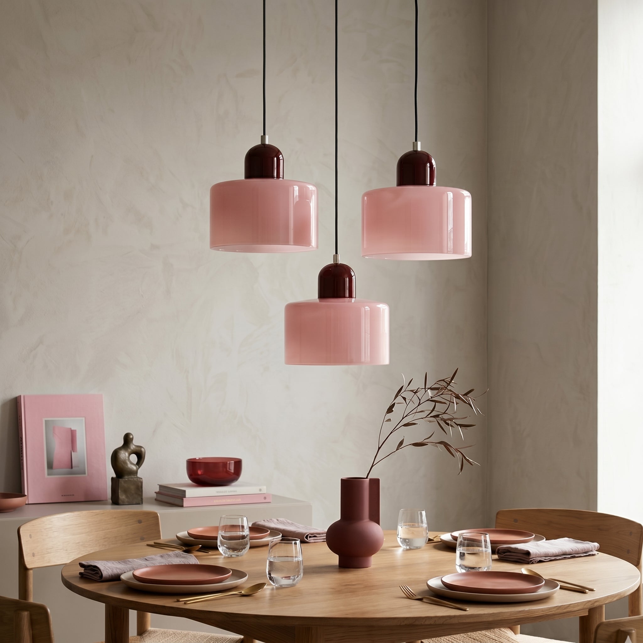 Bauhaus Pendelleuchte mit Modernem Zylindrischen Schirmdesign - Deckenleuchte - Rosa - Voldeva