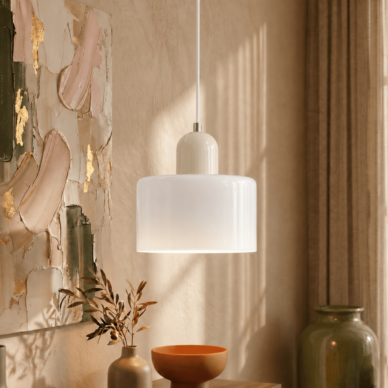 Bauhaus Pendelleuchte mit Modernem Zylindrischen Schirmdesign - Deckenleuchte - Weiß - Voldeva