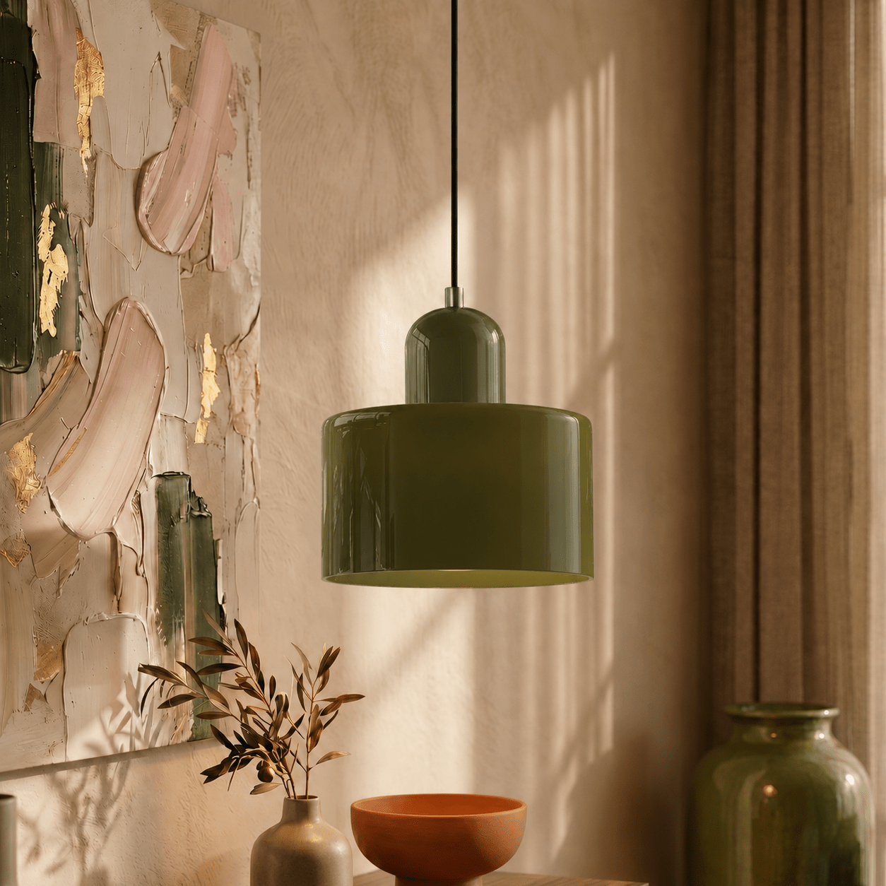 Bauhaus Pendelleuchte mit Modernem Zylindrischen Schirmdesign - Deckenleuchte - Hellgrün - Voldeva