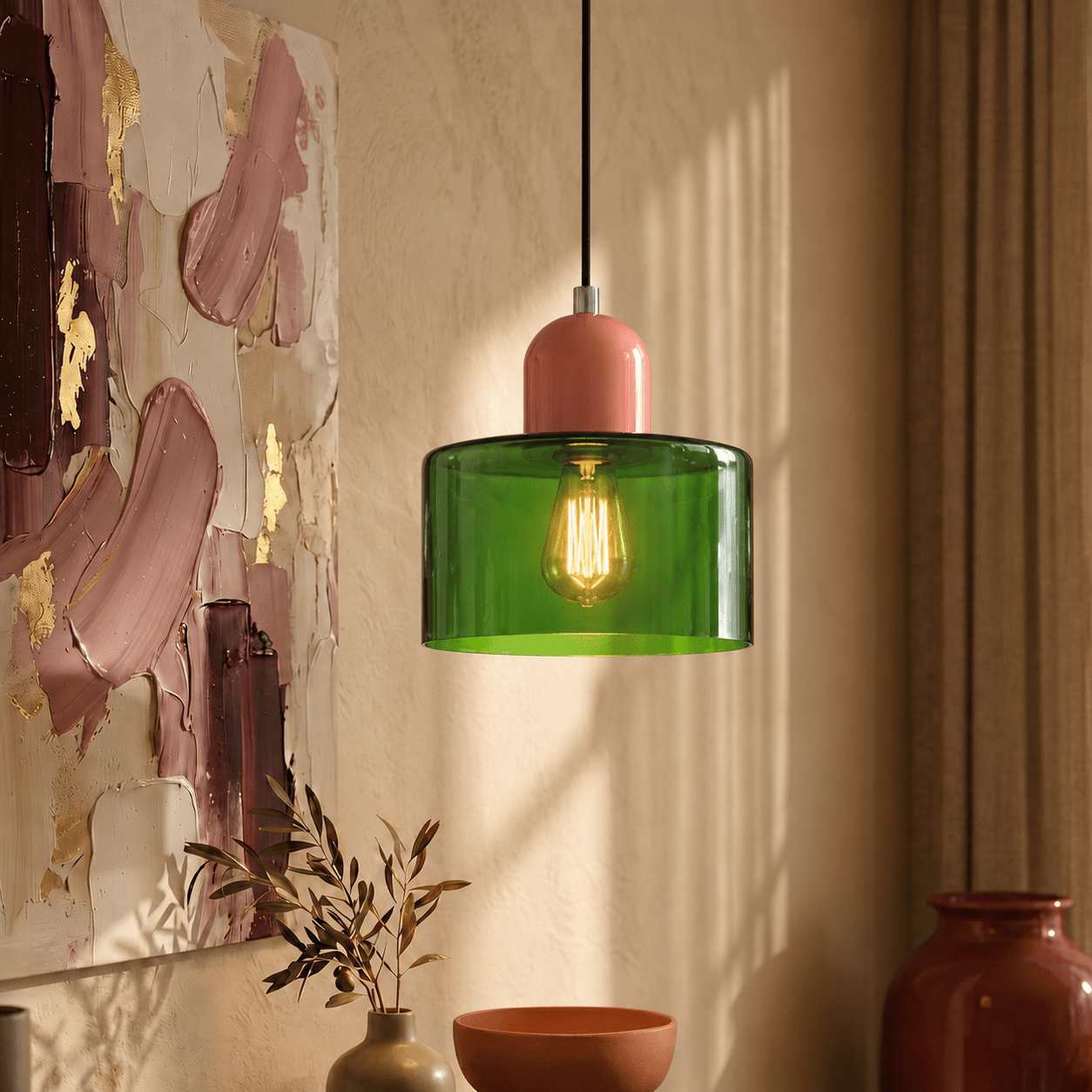 Bauhaus Pendelleuchte mit Modernem Zylindrischen Schirmdesign - Deckenleuchte - Grün - Voldeva