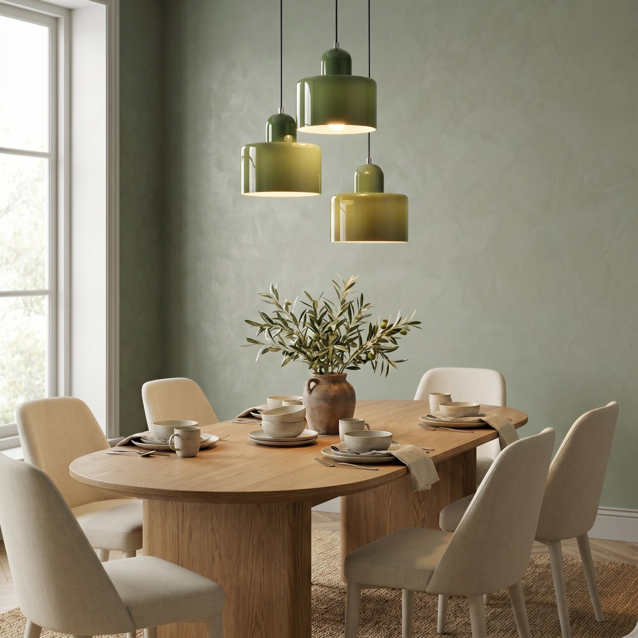 Bauhaus Pendelleuchte mit Modernem Zylindrischen Schirmdesign - Deckenleuchte - Hellgrün - Voldeva