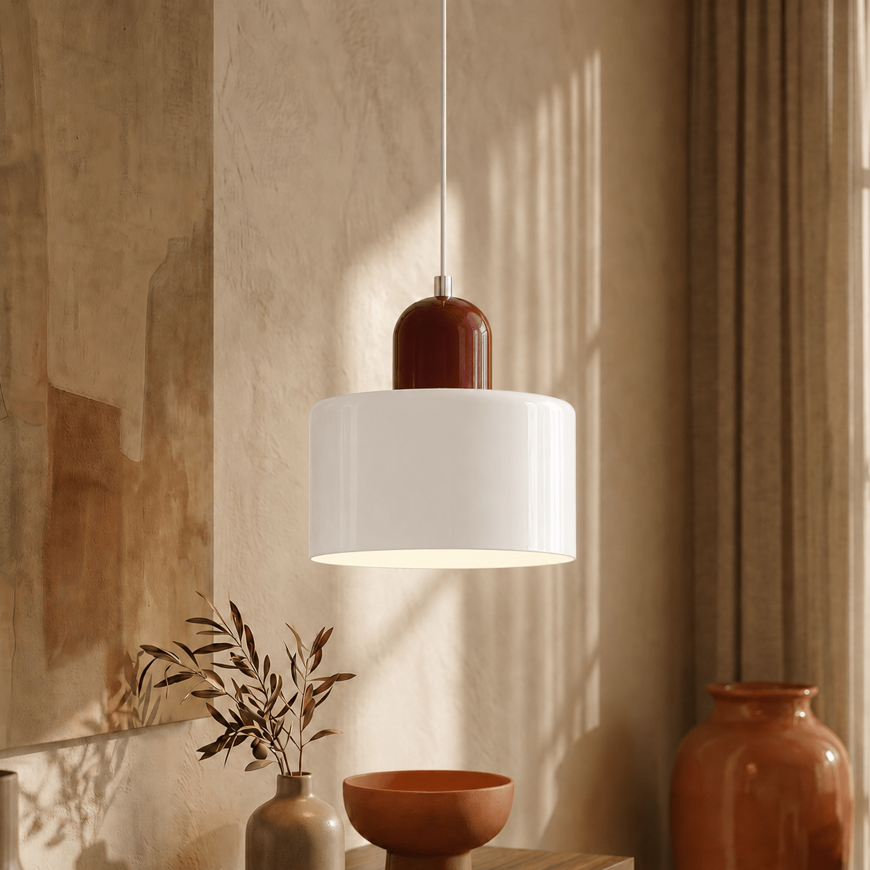 Bauhaus Pendelleuchte mit Modernem Zylindrischen Schirmdesign - Deckenleuchte - Weiß - Voldeva