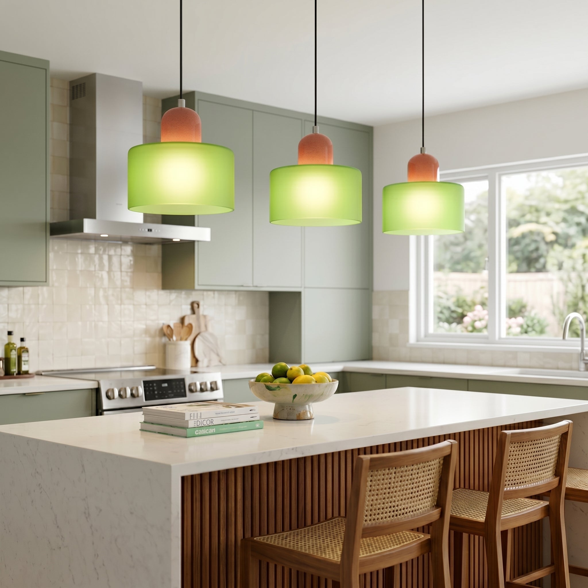 Bauhaus Pendelleuchte mit Modernem Zylindrischen Schirmdesign - Deckenleuchte - Mattgrün - Voldeva