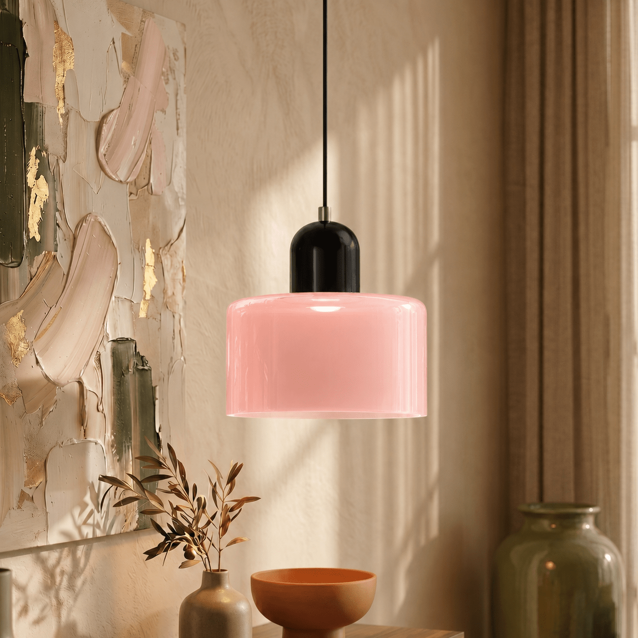 Bauhaus Pendelleuchte mit Modernem Zylindrischen Schirmdesign - Deckenleuchte - Rosa - Voldeva