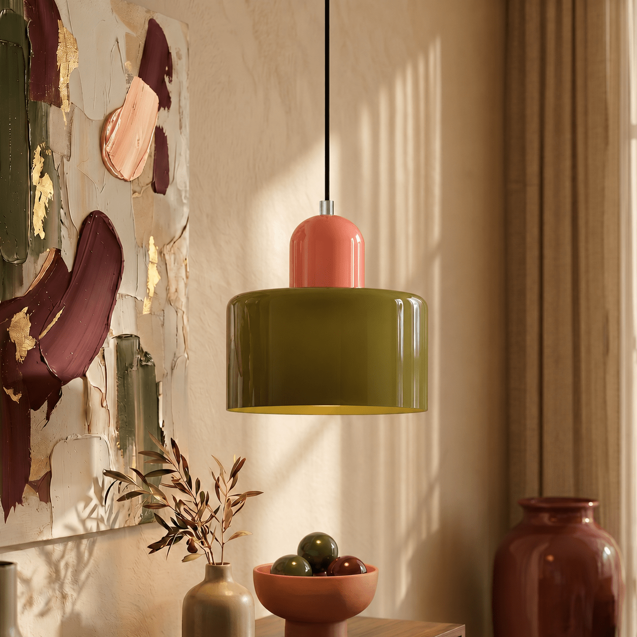 Bauhaus Pendelleuchte mit Modernem Zylindrischen Schirmdesign - Deckenleuchte - Hellgrün - Voldeva