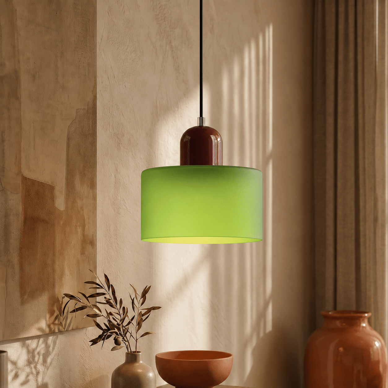 Bauhaus Pendelleuchte mit Modernem Zylindrischen Schirmdesign - Deckenleuchte - Mattgrün - Voldeva