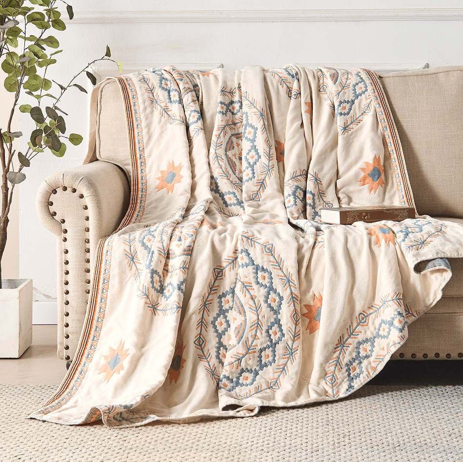 Baumwolldecke Mit Mandala - Muster Im Boho - Stil - Decke - 150x200 cm - Voldeva