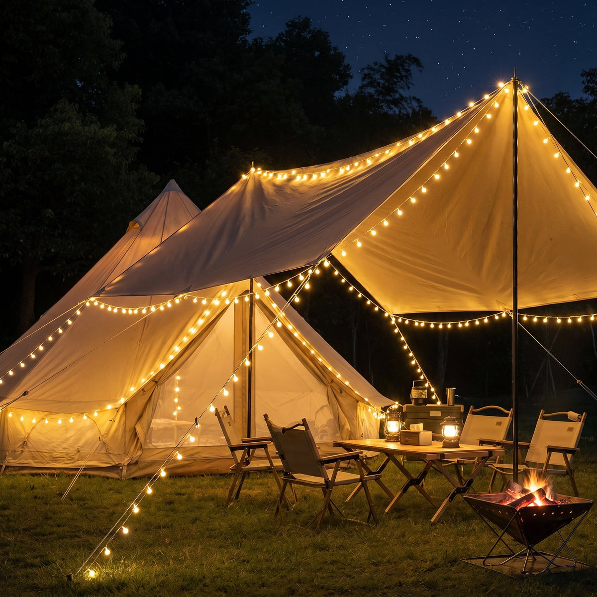 Campingleuchte mit einziehbarer LED - Lichterkette - Campinglampe - Voldeva