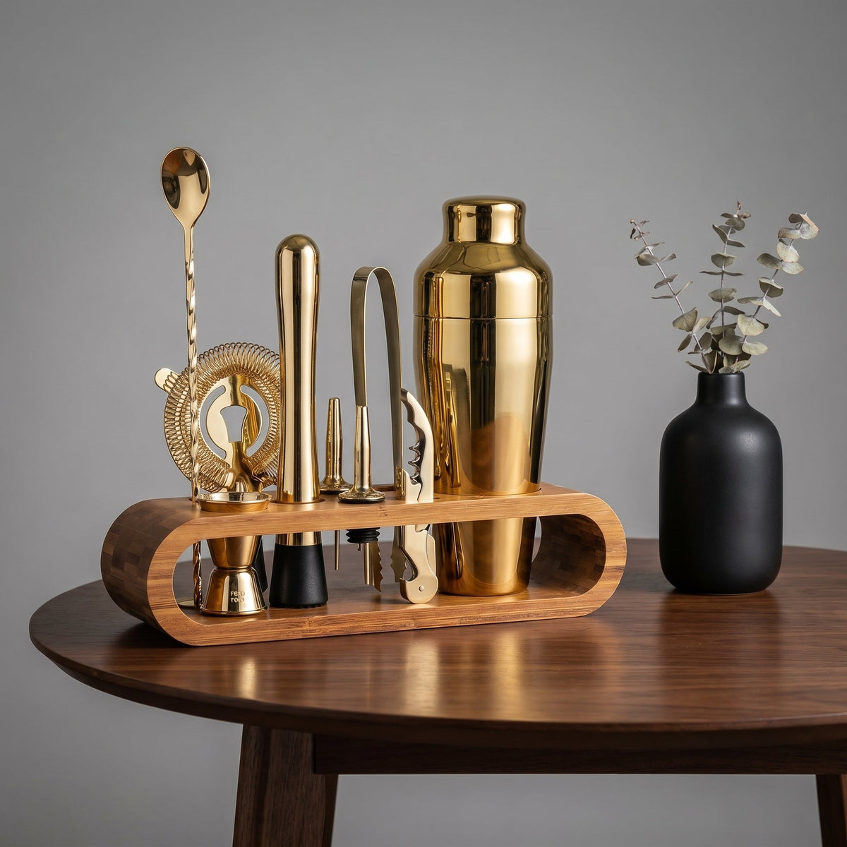 Cocktail Bar Set mit Aufbewahrungsständer - Küche & Essbereich - Gold - Voldeva