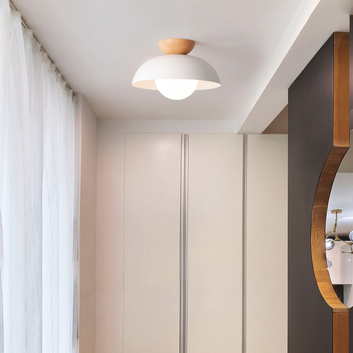 Deckenleuchte Halbrund Holz Metall Minimalistisches Design - Ceiling Light Fixtures - Weiß - Voldeva