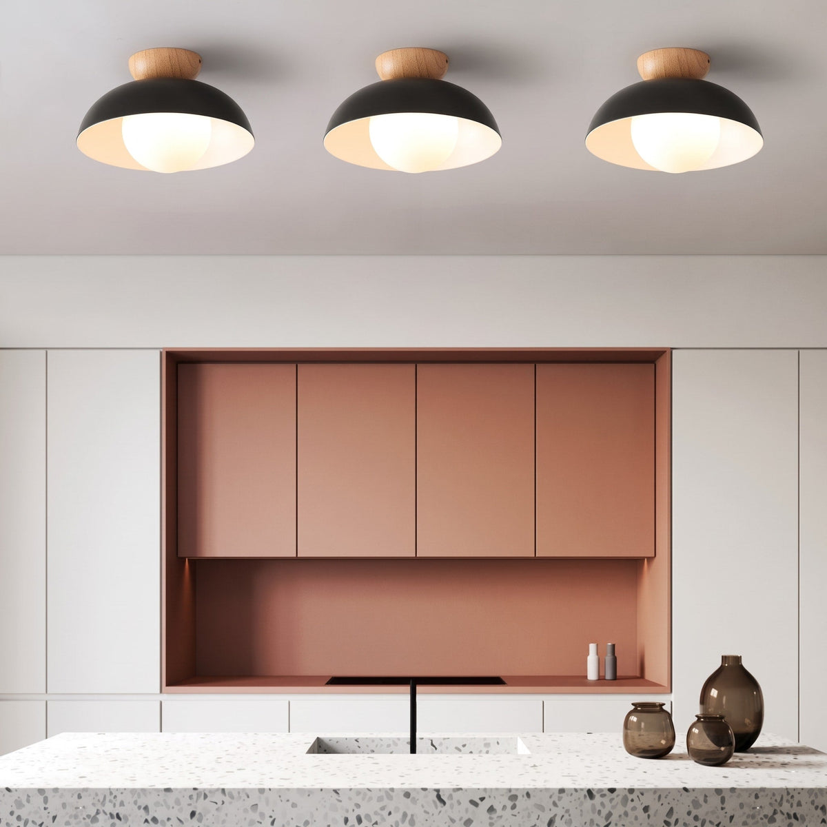 Deckenleuchte Halbrund Holz Metall Minimalistisches Design - Ceiling Light Fixtures - Schwarz - Voldeva