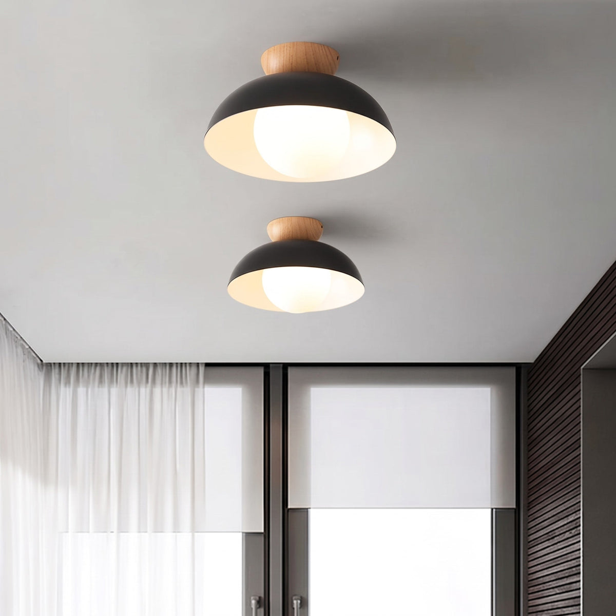 Deckenleuchte Halbrund Holz Metall Minimalistisches Design - Ceiling Light Fixtures - Schwarz - Voldeva