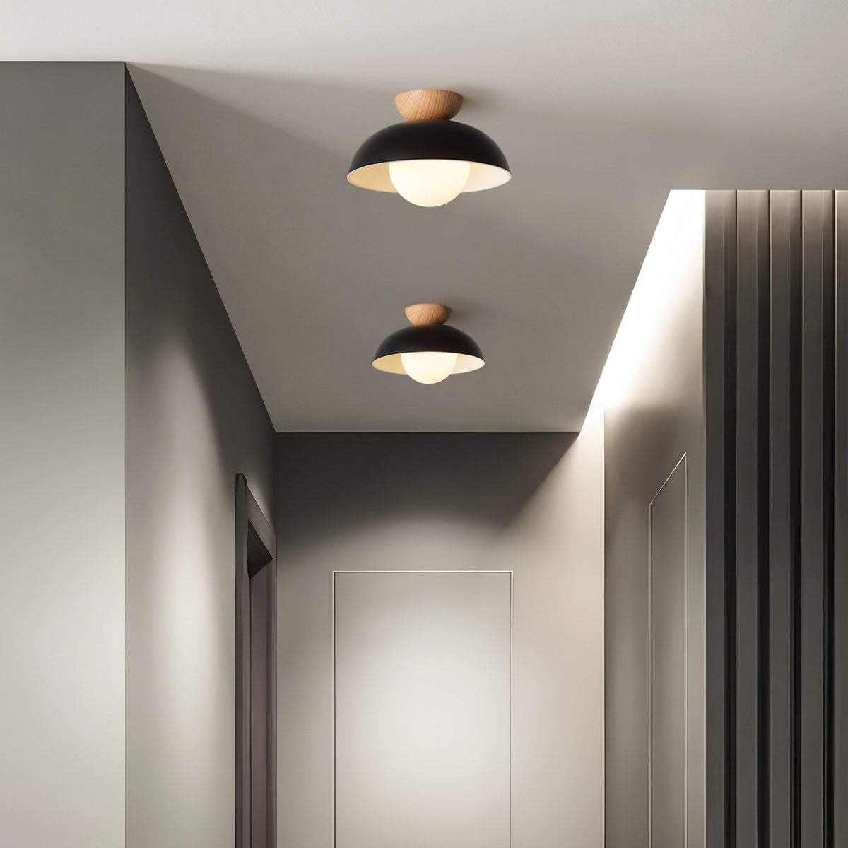 Deckenleuchte Halbrund Holz Metall Minimalistisches Design - Ceiling Light Fixtures - Schwarz - Voldeva