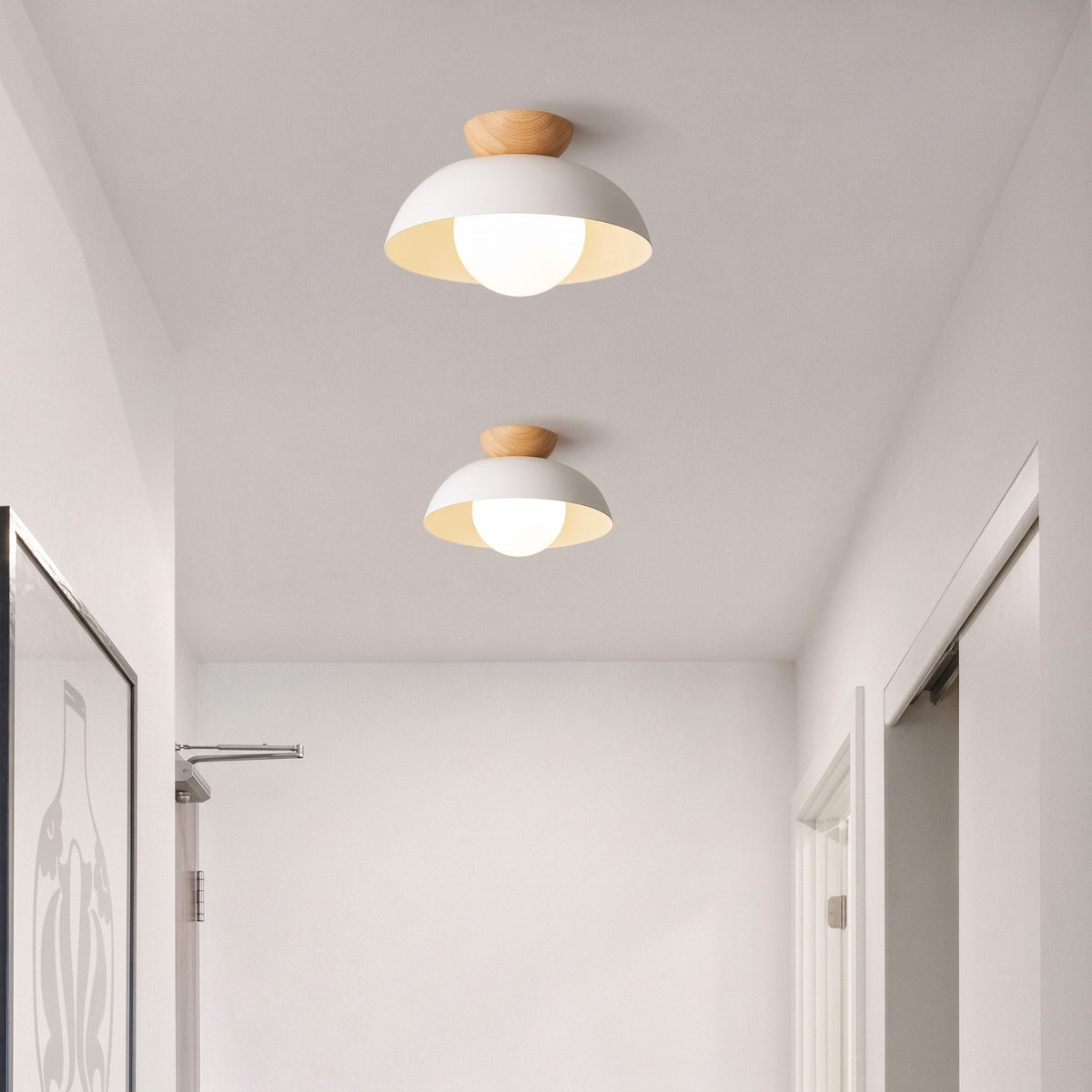 Deckenleuchte Halbrund Holz Metall Minimalistisches Design - Ceiling Light Fixtures - Weiß - Voldeva