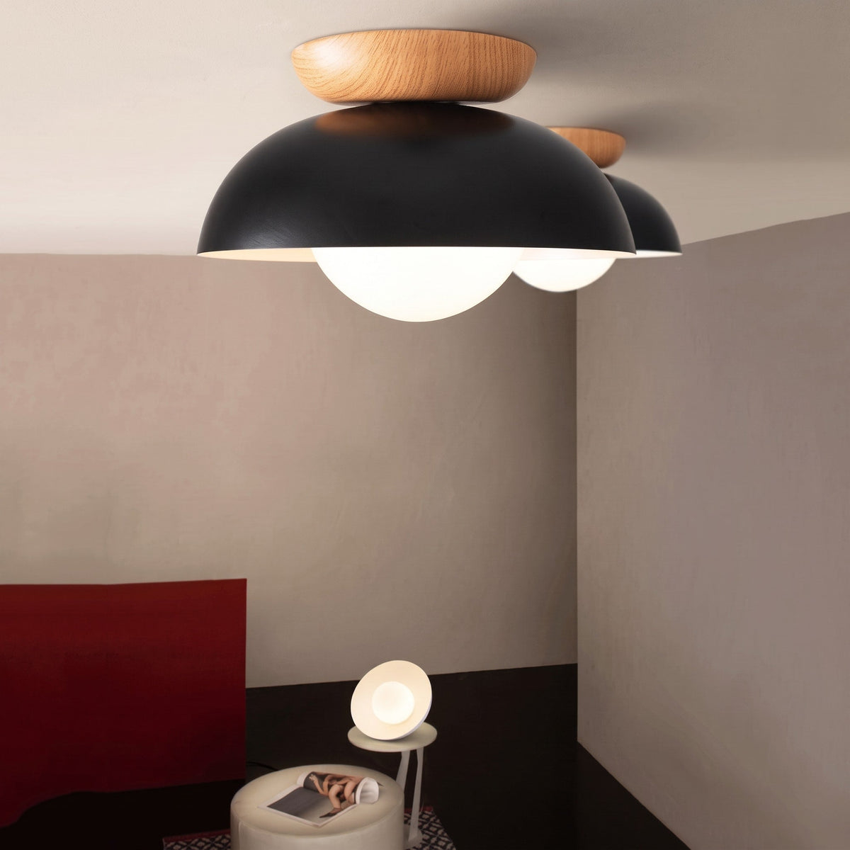 Deckenleuchte Halbrund Holz Metall Minimalistisches Design - Ceiling Light Fixtures - Schwarz - Voldeva