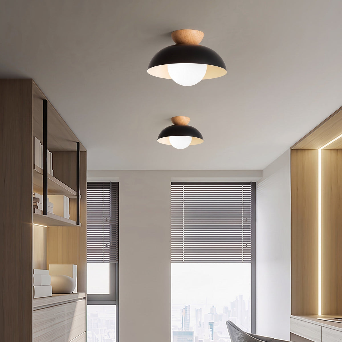 Deckenleuchte Halbrund Holz Metall Minimalistisches Design - Ceiling Light Fixtures - Schwarz - Voldeva