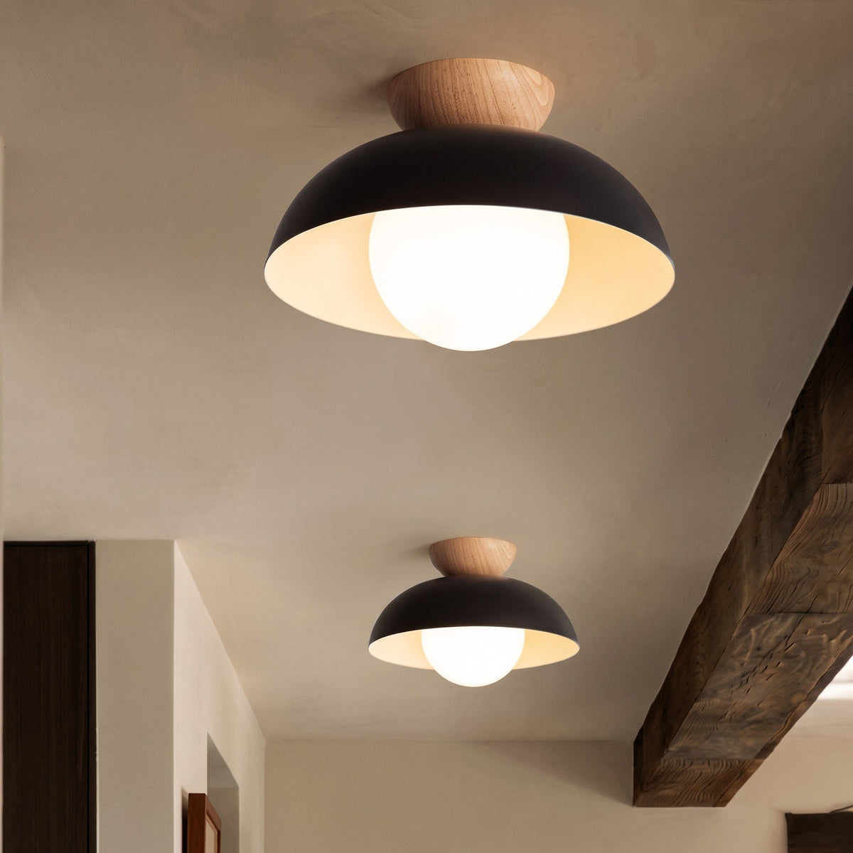 Deckenleuchte Halbrund Holz Metall Minimalistisches Design - Ceiling Light Fixtures - Schwarz - Voldeva
