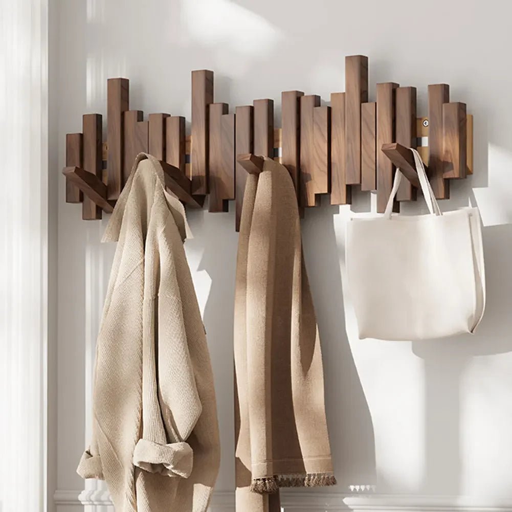 Design Holzgarderobe mit Klapphaken für Flur und Eingangsbereich - Utility Hooks - Dunkelbraun - Voldeva