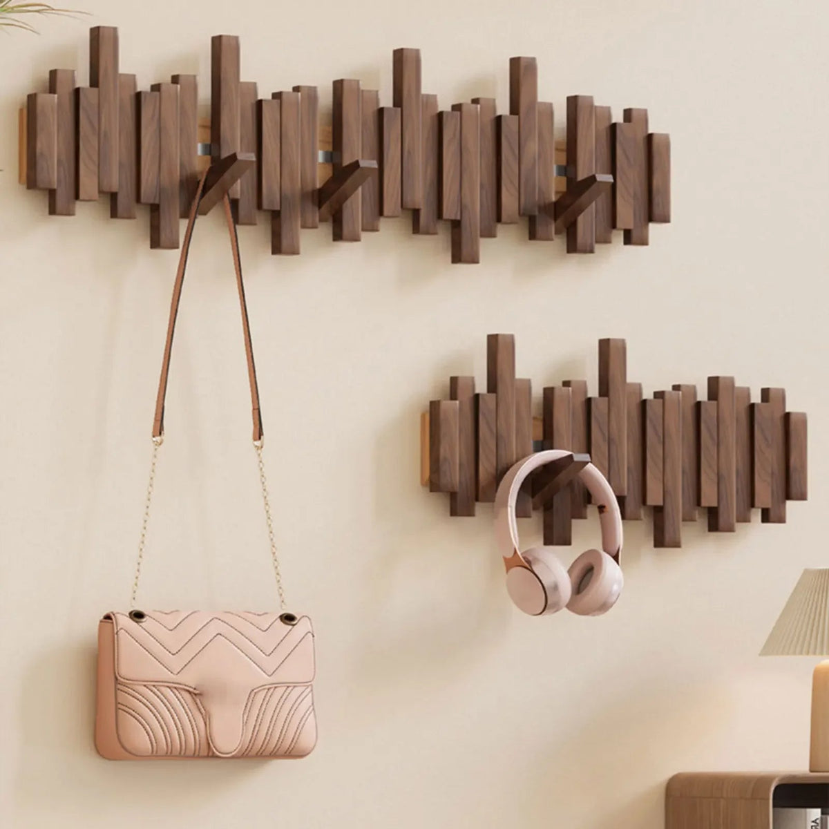 Design Holzgarderobe mit Klapphaken für Flur und Eingangsbereich - Utility Hooks - Dunkelbraun - Voldeva