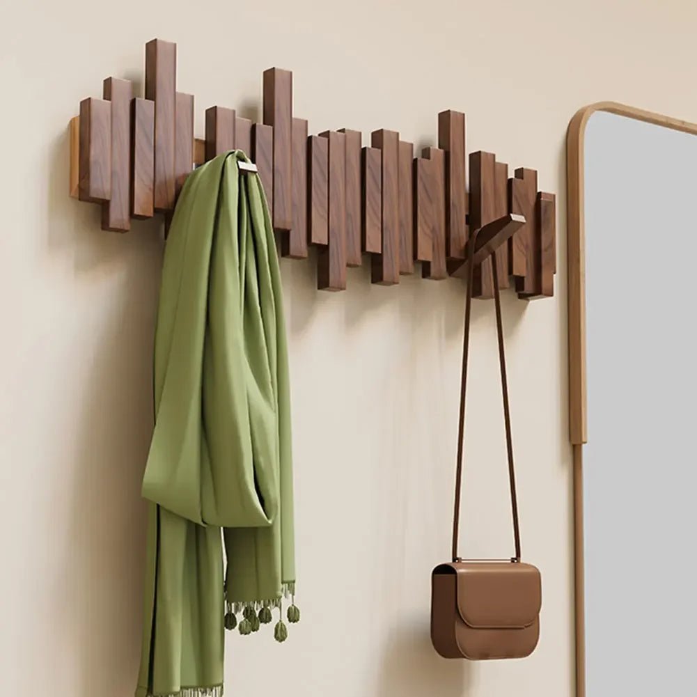 Design Holzgarderobe mit Klapphaken für Flur und Eingangsbereich - Utility Hooks - Dunkelbraun - Voldeva