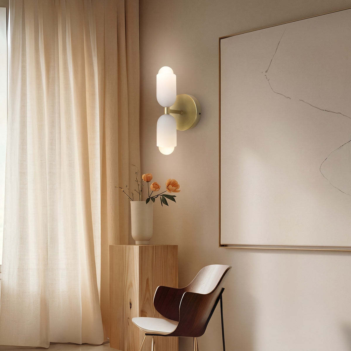 Doppelkopf Wandleuchte mit Glaszylindern im Messing-Design - Wall Light Fixtures - Gold - Voldeva