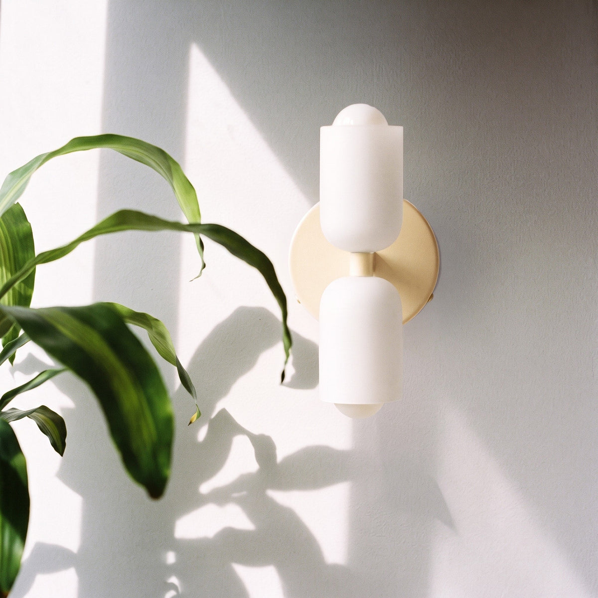 Doppelkopf Wandleuchte mit Glaszylindern im Messing-Design - Wall Light Fixtures - Creme - Voldeva