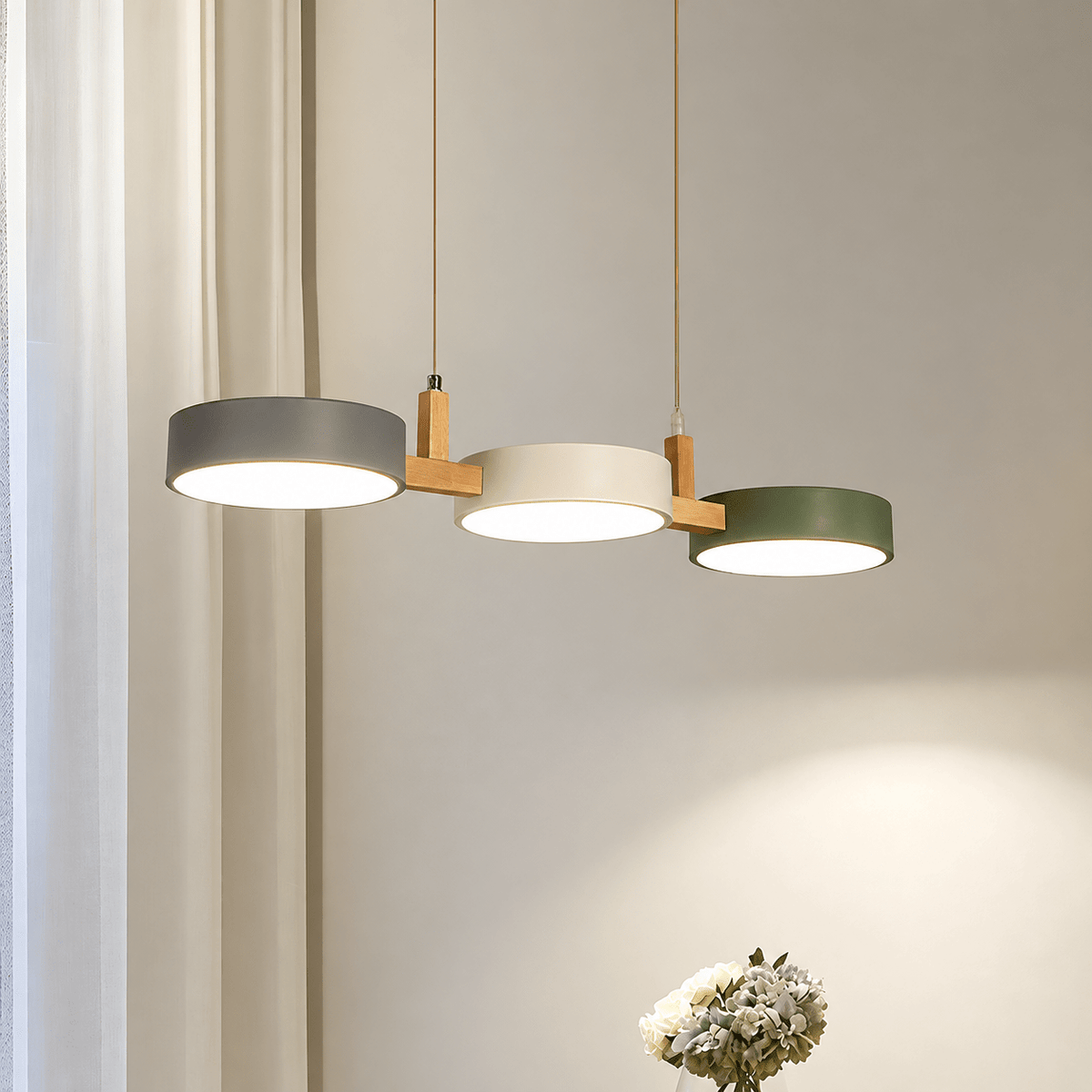 Dreiflammige LED Pendelleuchte im Skandinavischen Design - Pendant Light Fixtures - Weiß-Grau-Grün - Voldeva