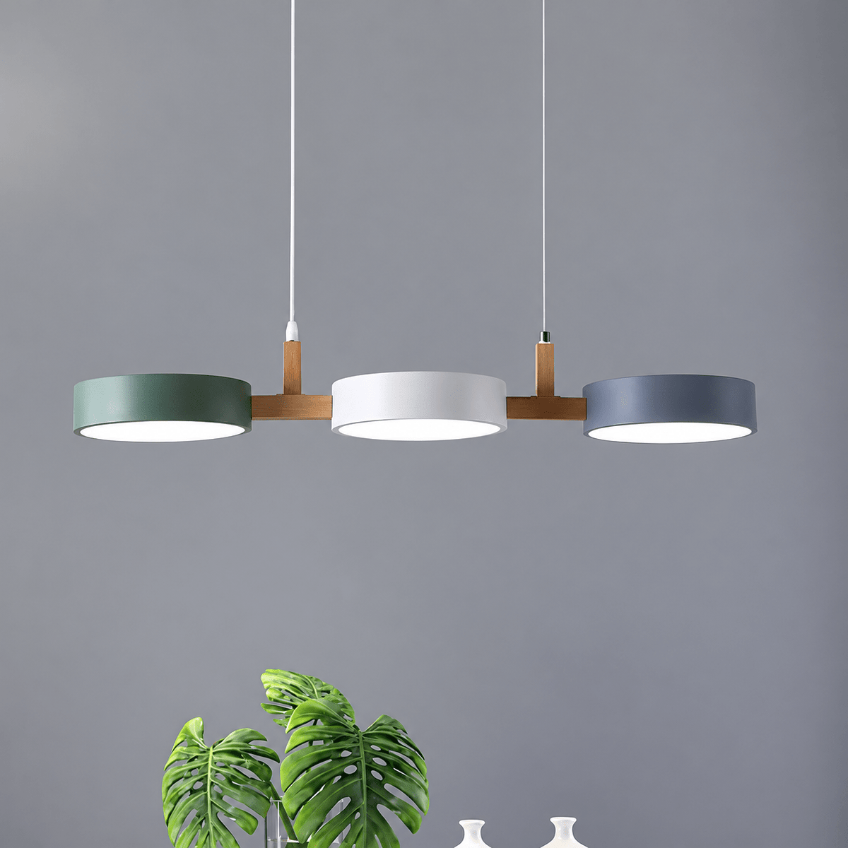 Dreiflammige LED Pendelleuchte im Skandinavischen Design - Pendant Light Fixtures - Weiß-Grau-Grün - Voldeva