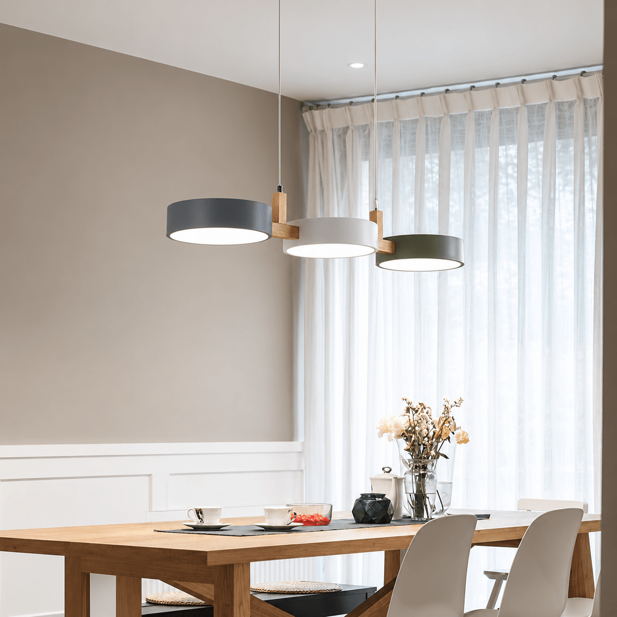 Dreiflammige LED Pendelleuchte im Skandinavischen Design - Pendant Light Fixtures - Weiß-Grau-Grün - Voldeva