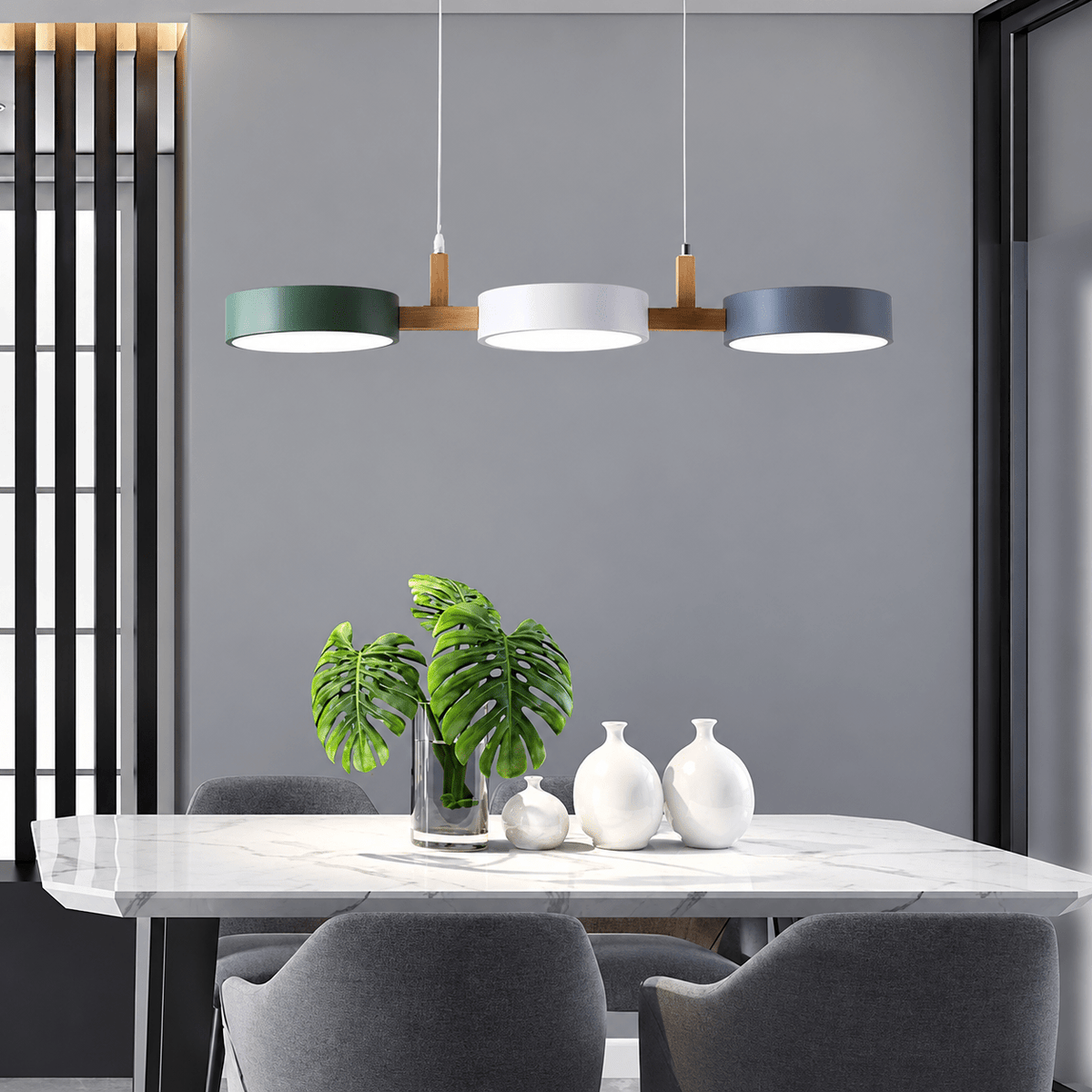 Dreiflammige LED Pendelleuchte im Skandinavischen Design - Pendant Light Fixtures - Weiß-Grau-Grün - Voldeva
