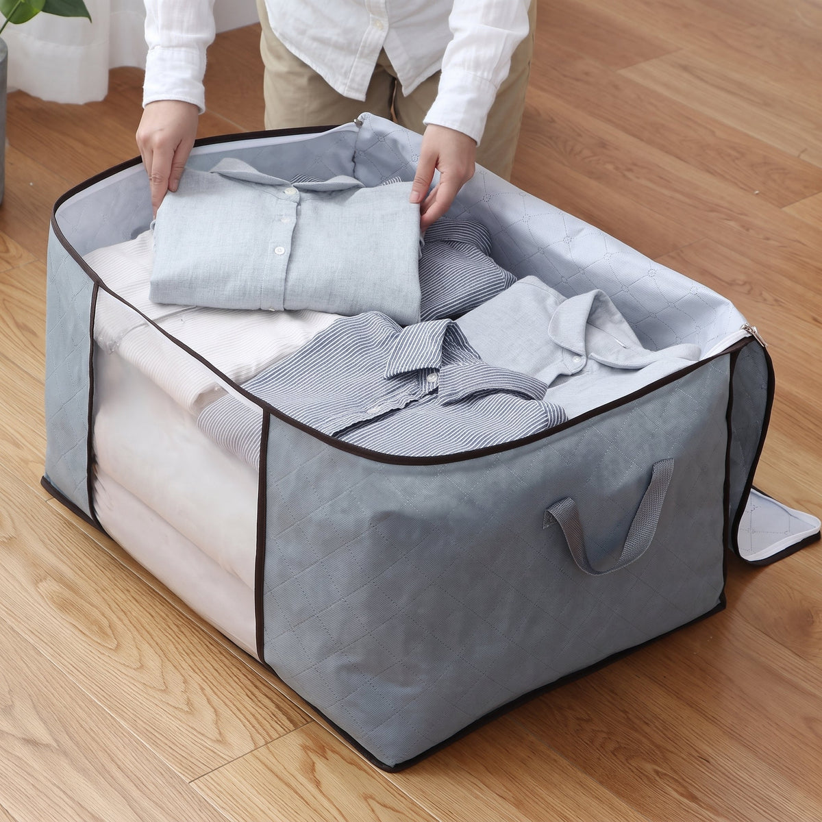 Faltbare Aufbewahrungsbox mit Sichtfenster und Tragegriffen - Househould Storage Bags - 3 Boxen - Voldeva