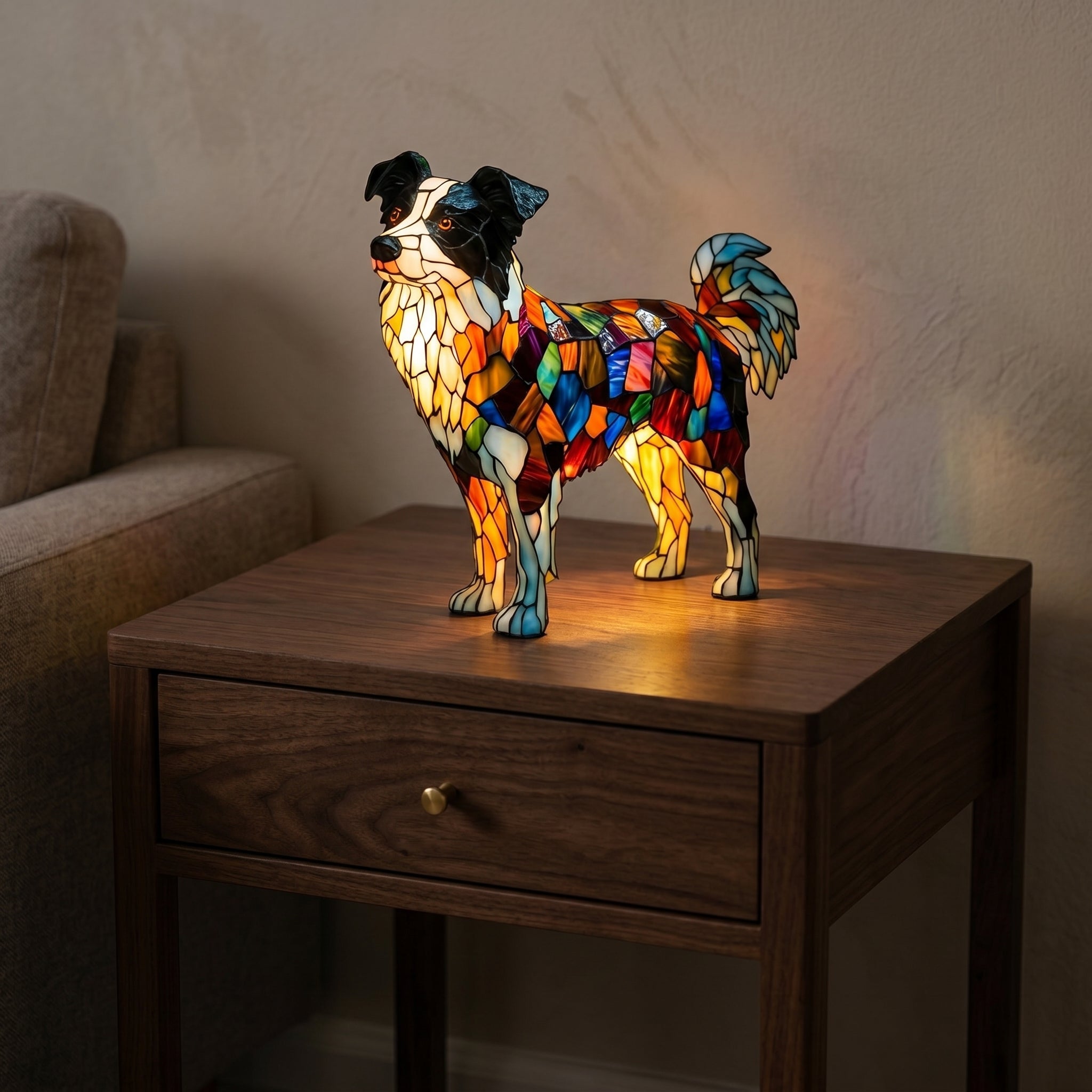 Finn – LED Nachtlampe mit Hunde Design - Tischlampen - Border Collie - Voldeva