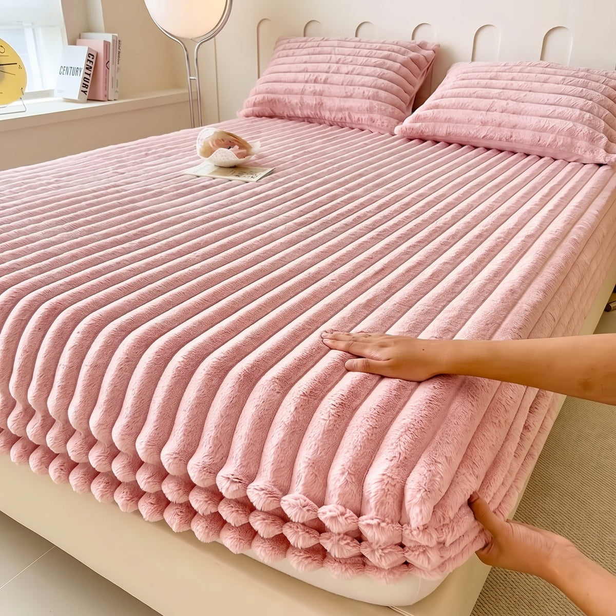 Flauschiges Spannbettlaken mit Rippenstruktur für Kuscheligen Schlafkomfort - Bed Sheets - Rosa - Voldeva